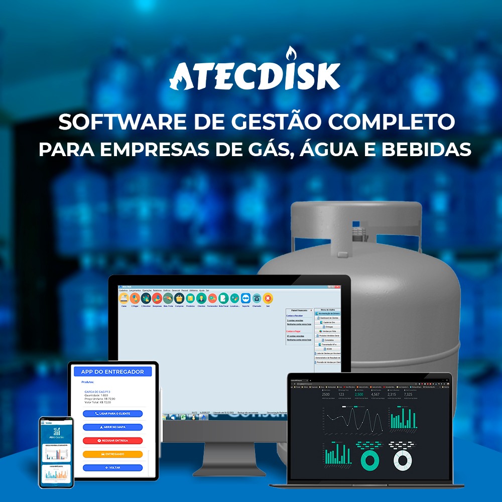Software completo AtecDisk para gás, água e bebidas